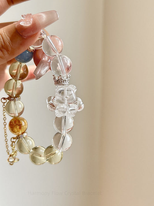 Harmony Flow Crystal Bracelet: Lemon Quartz, Aquamarine, Yellow Phantom & Clear Quartz for Abundance, Communication & Personal Power