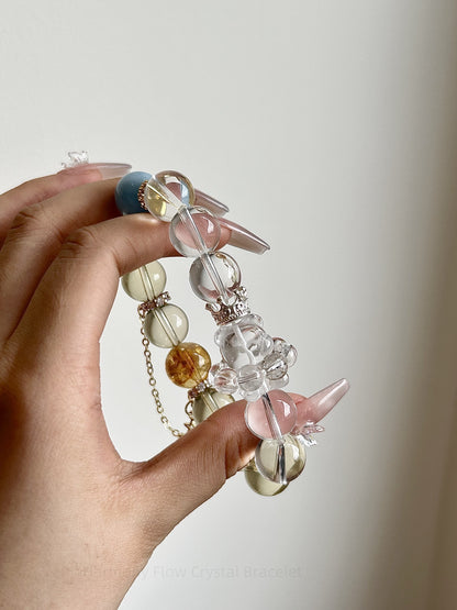 Harmony Flow Crystal Bracelet: Lemon Quartz, Aquamarine, Yellow Phantom & Clear Quartz for Abundance, Communication & Personal Power