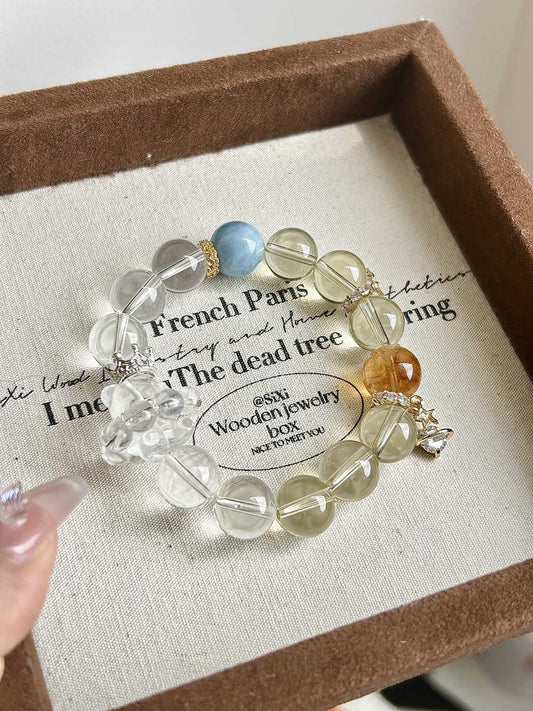 Harmony Flow Crystal Bracelet: Lemon Quartz, Aquamarine, Yellow Phantom & Clear Quartz for Abundance, Communication & Personal Power