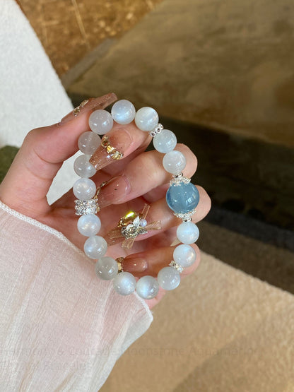 Harmony & Courage Moonstone Aquamarine Crystal Bracelet - Intuition Jewelry for Spiritual Balance & Communication
