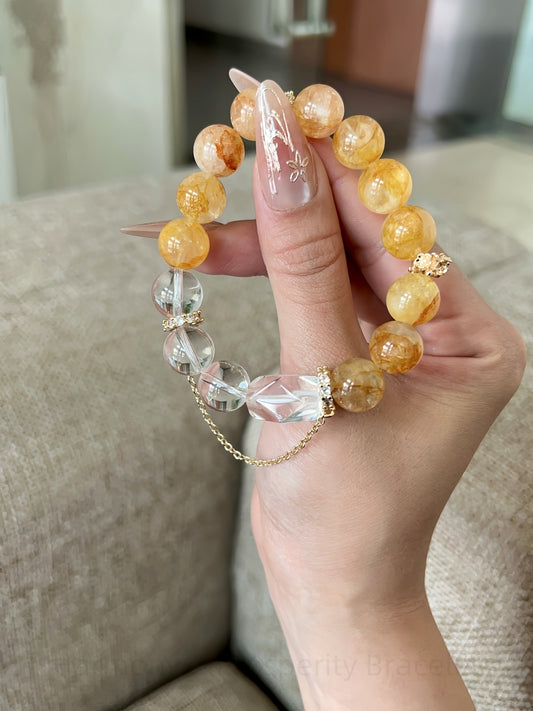 Harmony & Prosperity Bracelet: Honey Phantom Quartz & Clear Crystal Energy Balance Jewelry for Wealth, Clarity & Protection