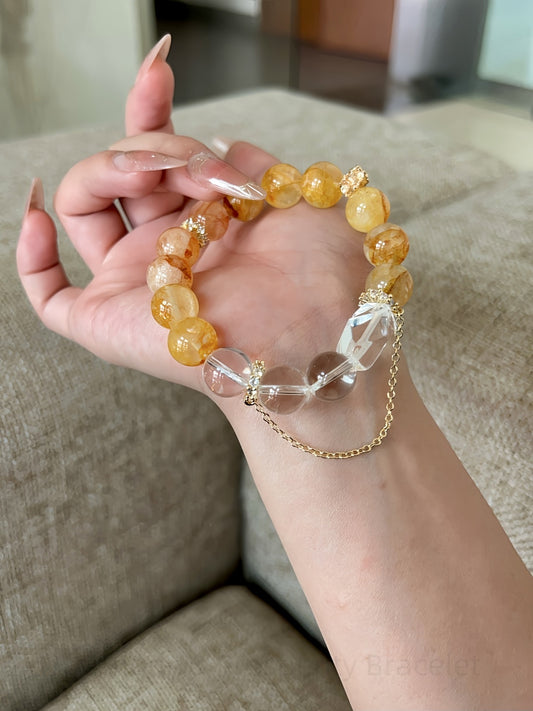 Harmony & Prosperity Bracelet: Honey Phantom Quartz & Clear Crystal Energy Balance Jewelry for Wealth, Clarity & Protection