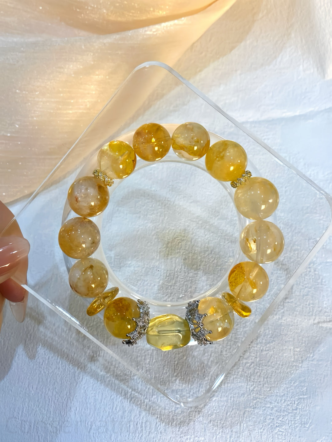 Honey Yellow Phantom Quartz Bracelet for Wealth, Confidence & Positive Energy – Chakra Balancing Stone Jewelry for Mindfulness & Spiritual Growth