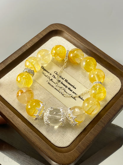 Honey Yellow Phantom & Clear Quartz Bracelet - Wealth Clarity & Energy Alignment Crystal Bracelet for Spiritual Purification and Creative Enhancement