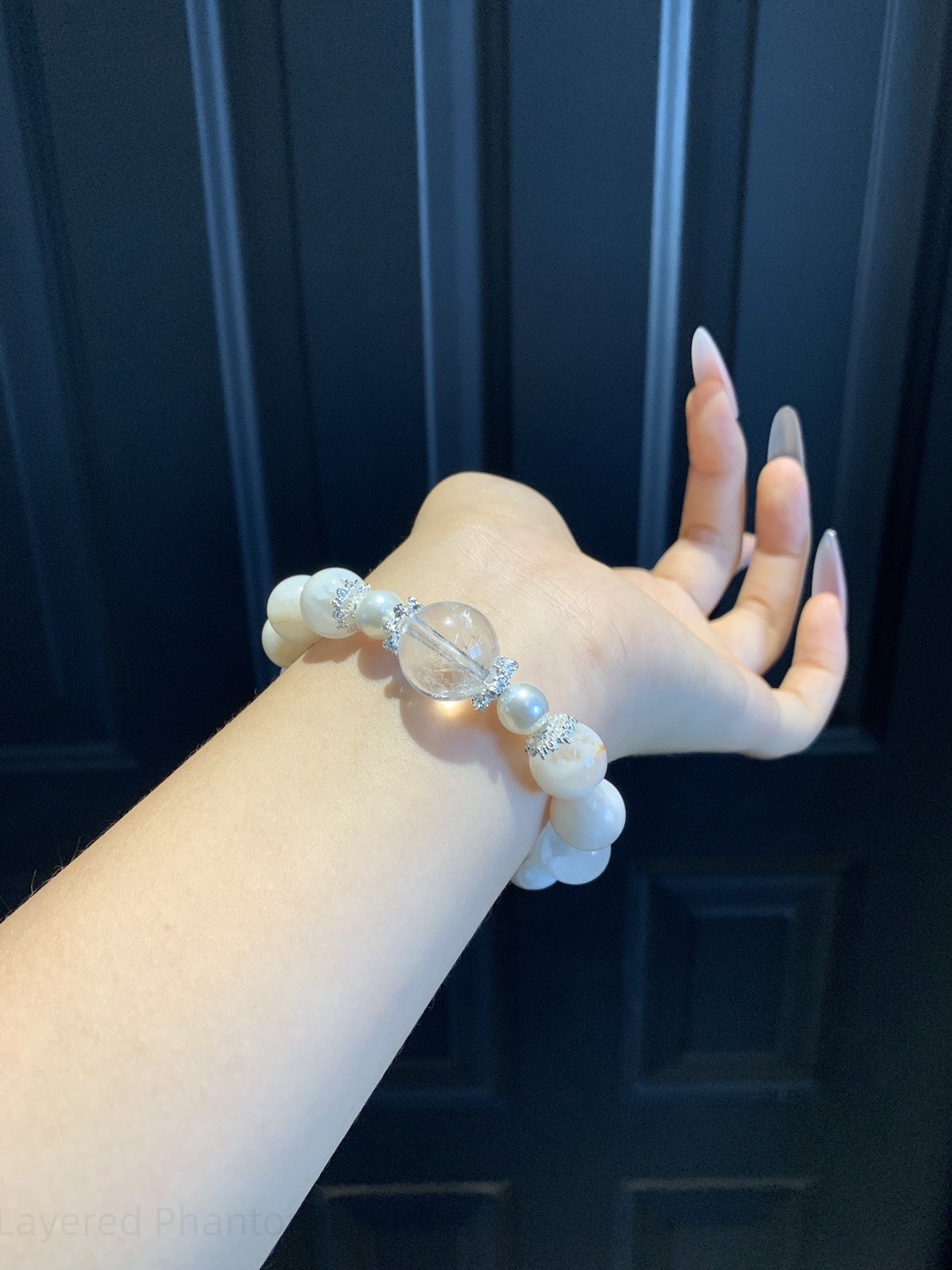 Layered Phantom & White Aze Crystal Bracelet - Wealth Attraction, Spiritual Awakening, Positive Energy Balance