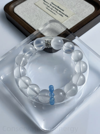 Milk Quartz & Aquamarine Crystal Bracelet for Calm Energy & Confident Communication - Harmonizing Jewelry for Spiritual Balance