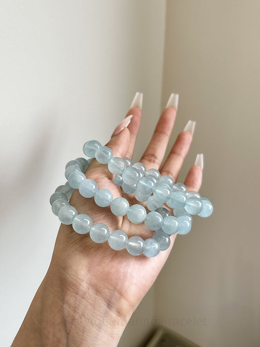 Natural Aquamarine Bracelet - Ocean Calm & Confident Communication Crystal | March Birthstone Jewelry for Travelers & Professionals