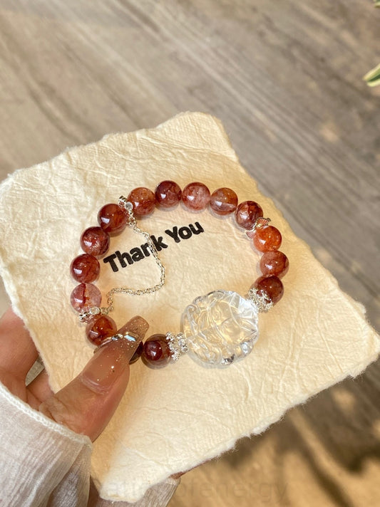 Red Aventurine & Clear Crystal Bracelet for Energy, Protection & Spiritual Balance – Handcrafted Positive Vibes Jewelry