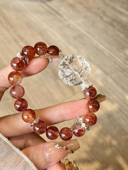 Red Aventurine & Clear Crystal Bracelet for Energy, Protection & Spiritual Balance – Handcrafted Positive Vibes Jewelry