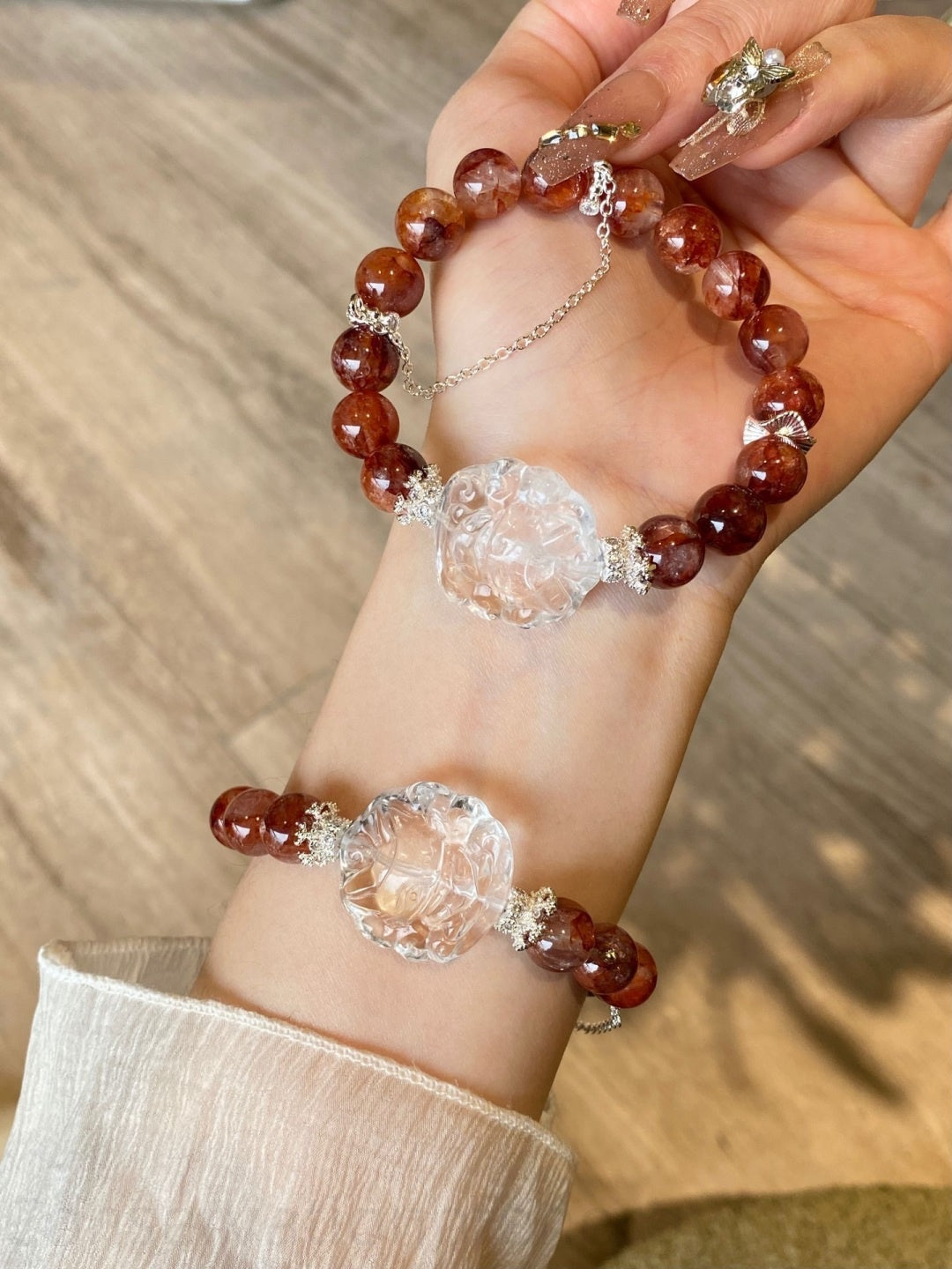 Red Aventurine & Clear Crystal Bracelet for Energy, Protection & Spiritual Balance – Handcrafted Positive Vibes Jewelry