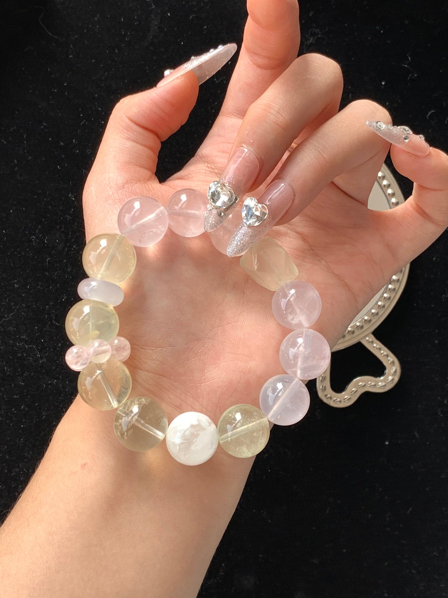 Rose Quartz, Snow Phantom & Citrine Crystal Bracelet - Harmonize Love, Confidence & Prosperity Energy