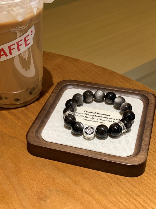 Silver Sheen Obsidian Bracelet for Protection, Wealth & Positive Energy - Spiritual Armor Jewelry with Healing Stones