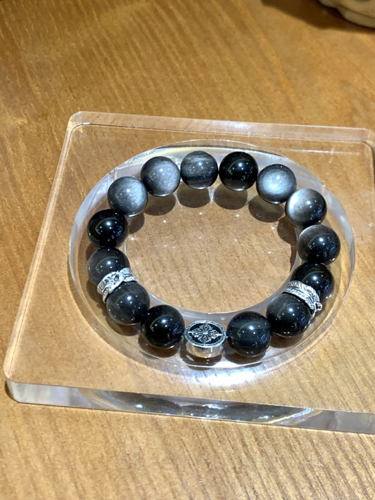 Silver Sheen Obsidian Bracelet for Protection, Wealth & Positive Energy - Spiritual Armor Jewelry with Healing Stones