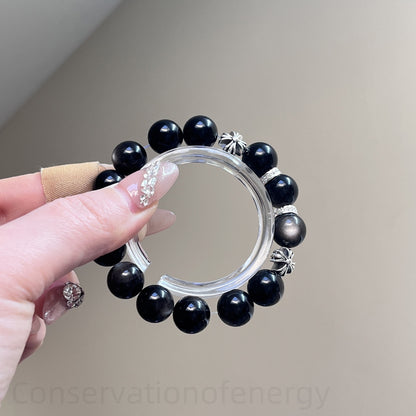 Silver Sheen Obsidian Crystal Bracelet for Energy Protection, Anxiety Relief & Spiritual Growth - Night Guardian Healing Jewelry
