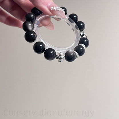 Silver Sheen Obsidian Crystal Bracelet for Energy Protection, Anxiety Relief & Spiritual Growth - Night Guardian Healing Jewelry