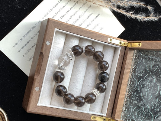 Smoky & Clear Quartz Energy Bracelet - Focus Booster, Spiritual Balance, Protection Stone Jewelry for Positive Vibes