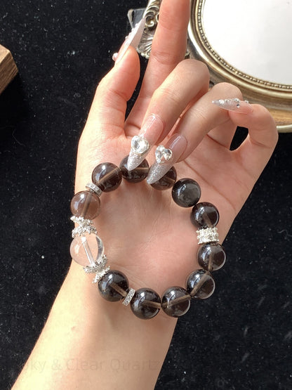 Smoky & Clear Quartz Energy Bracelet - Focus Booster, Spiritual Balance, Protection Stone Jewelry for Positive Vibes