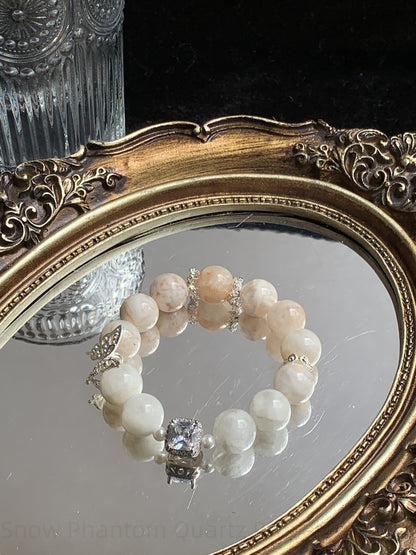 Snow Phantom Quartz Bracelet for Abundance & Confidence - Handmade Crystal Jewelry for Career Success, Harmony & Positive Energy