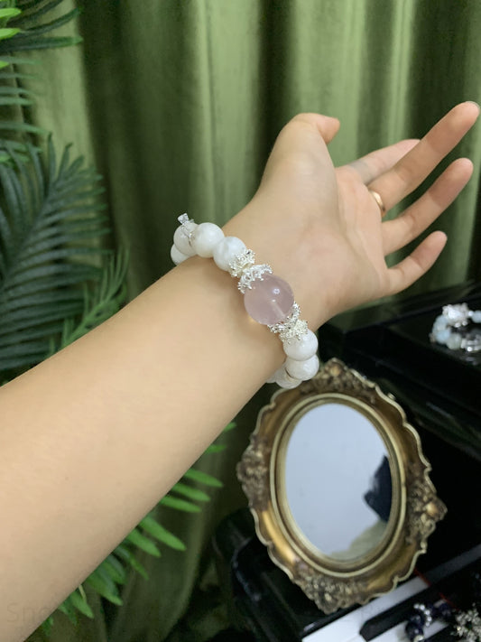Snow Quartz & Rose Quartz Bracelet for Harmony, Love & Positive Energy | Spiritual Crystal Jewelry