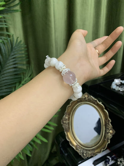 Snow Quartz & Rose Quartz Bracelet for Harmony, Love & Positive Energy | Spiritual Crystal Jewelry