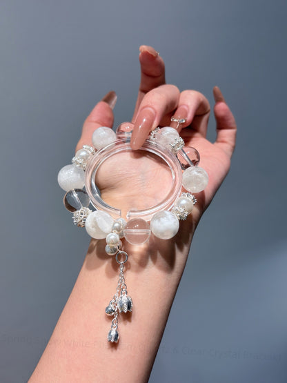 Spring Snow White Phantom Quartz & Clear Crystal Bracelet - Energy Amplifier Bracelet for Clarity, Wealth & Spiritual Balance