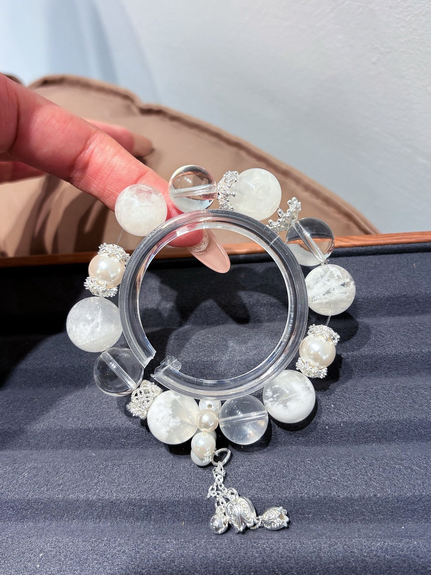 Spring Snow White Phantom Quartz & Clear Crystal Bracelet - Energy Amplifier Bracelet for Clarity, Wealth & Spiritual Balance
