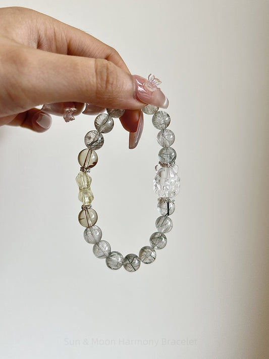 Sun & Moon Harmony Bracelet: Citrine + Rose Quartz Divine Energy Duo