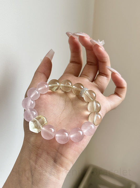 Sunrise Serenity Bracelet: Lemon Quartz & Mozambique Rose Quartz for Abundance, Self-Love & Harmonious Connections