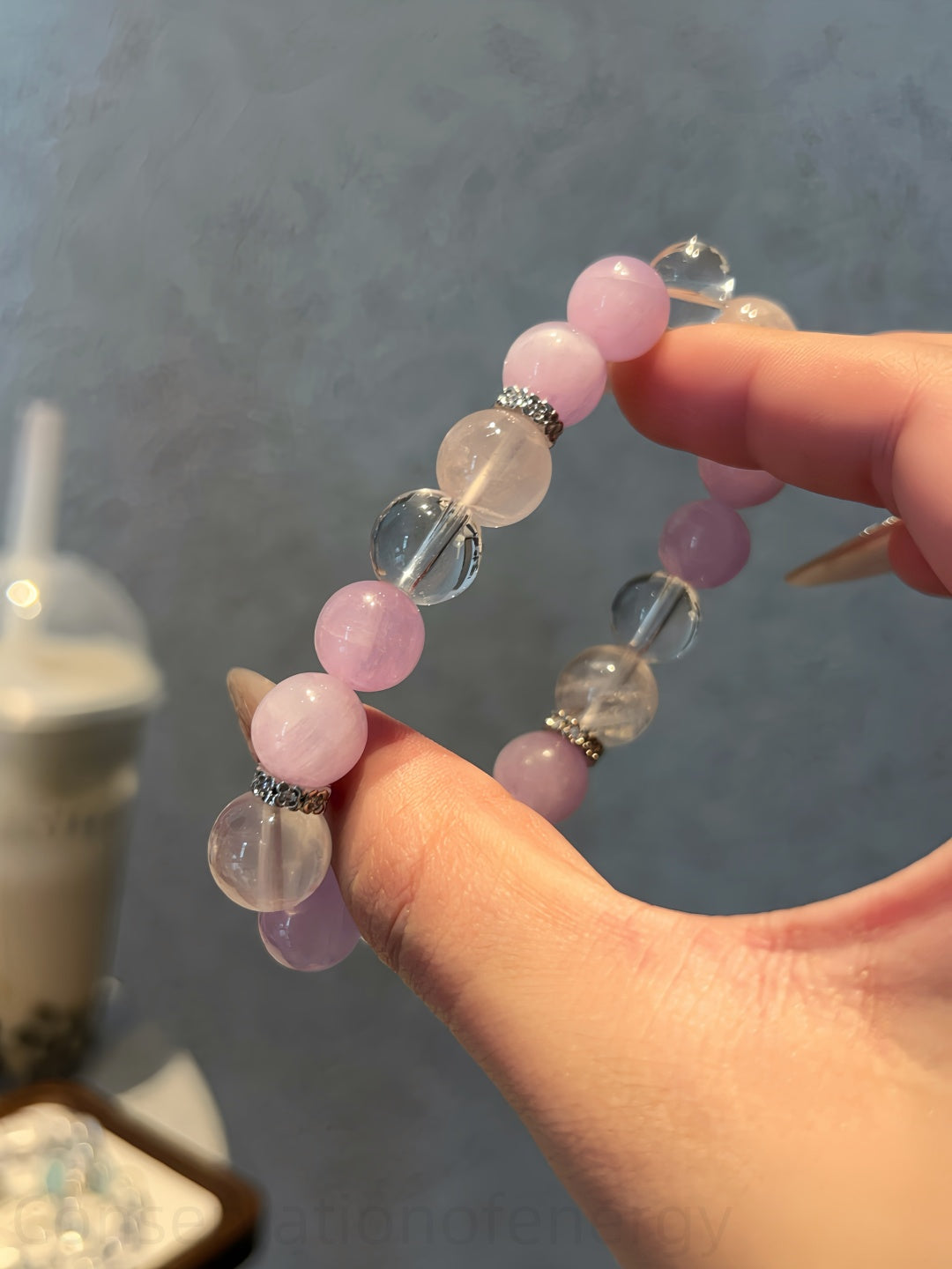 Triple Crystal Bracelet for Harmony, Love & Clarity - Kunzite, Clear Quartz, Madagascar Rose