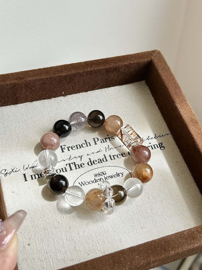 Harmonize Your Energy: Triple Crystal Bracelet with Smoky Quartz, Clear Quartz & Copper Rutilated Quartz - For Balance, Clarity & Attracting Abundance