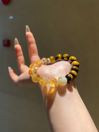 Triple Power Tiger's Eye & Citrine Crystal Bracelet - Wealth, Confidence & Energy Protection | Natural Healing Stones Jewelry