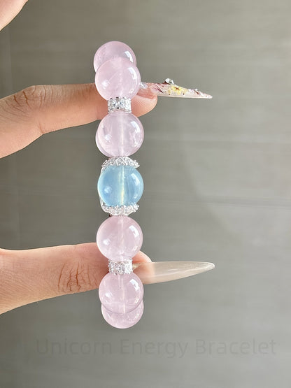 Unicorn Energy Bracelet - Clear Quartz, Rose Quartz & Aquamarine Chakra Balancing Mala