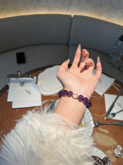 Uruguayan Amethyst & Clear Crystal Energy Bracelet - Dual Frequency Masterpiece for Clarity & Intention Amplifying