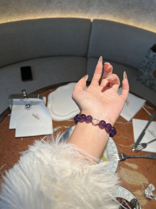 Uruguayan Amethyst & Clear Crystal Energy Bracelet - Dual Frequency Masterpiece for Clarity & Intention Amplifying