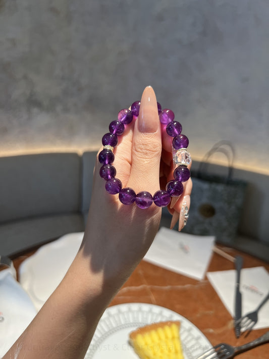 Uruguayan Amethyst & Clear Crystal Energy Bracelet - Dual Frequency Masterpiece for Clarity & Intention Amplifying