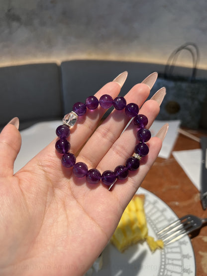 Uruguayan Amethyst & Clear Crystal Energy Bracelet - Dual Frequency Masterpiece for Clarity & Intention Amplifying