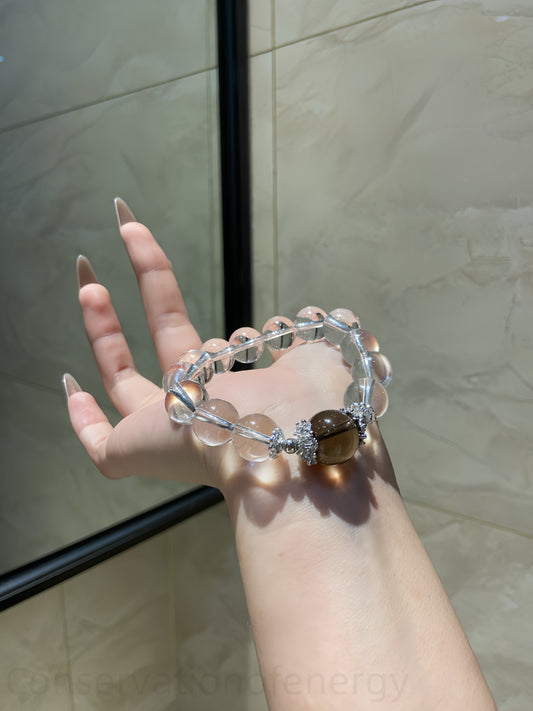 White Quartz & Smoky Quartz Bracelet for Energy Balance | Grounding Spiritual Jewelry with Natural Crystal Protection