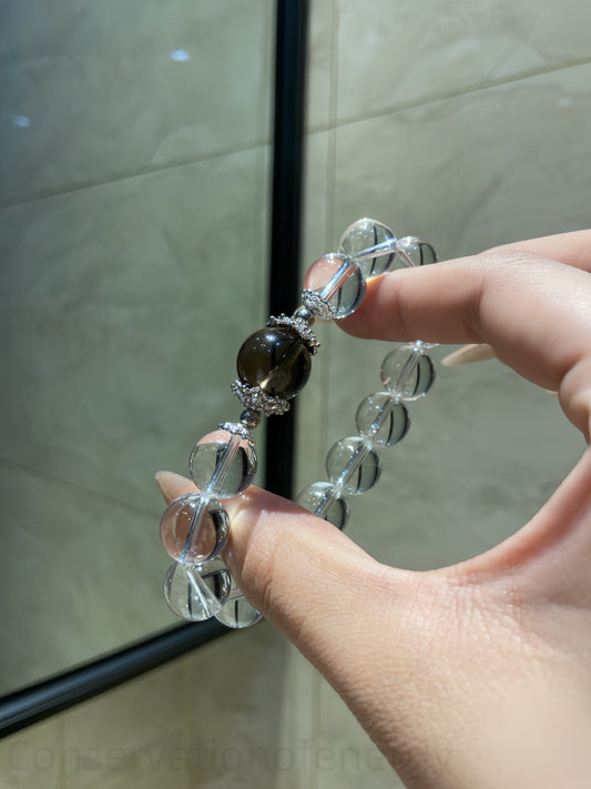 White Quartz & Smoky Quartz Bracelet for Energy Balance | Grounding Spiritual Jewelry with Natural Crystal Protection