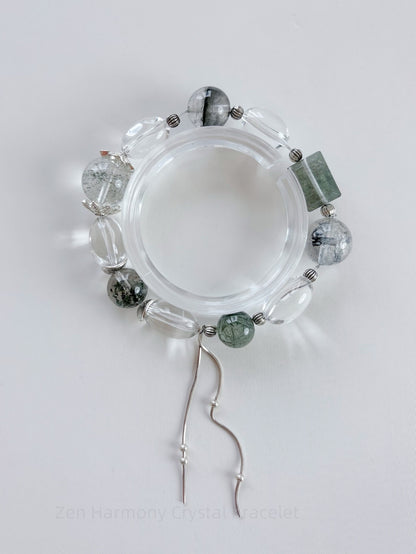 Zen Harmony Crystal Bracelet - Green Phantom Quartz & Clear Crystal Energy for Abundance, Focus & Spiritual Growth